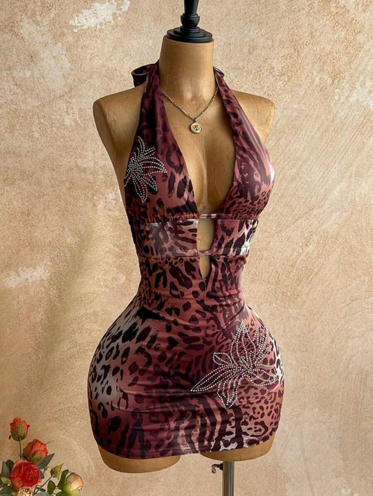 UCVOGUE halter bodycon mini dress