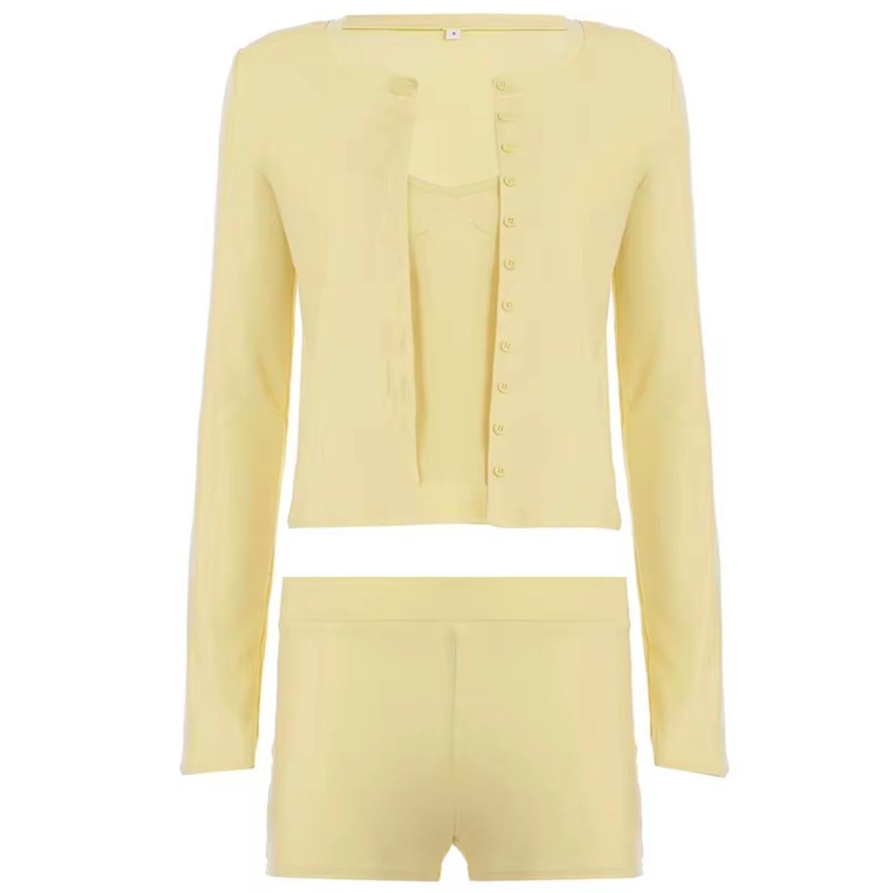 UCVOGUE 3 piece Set / crop top long sleeve cardigan skinny low rise