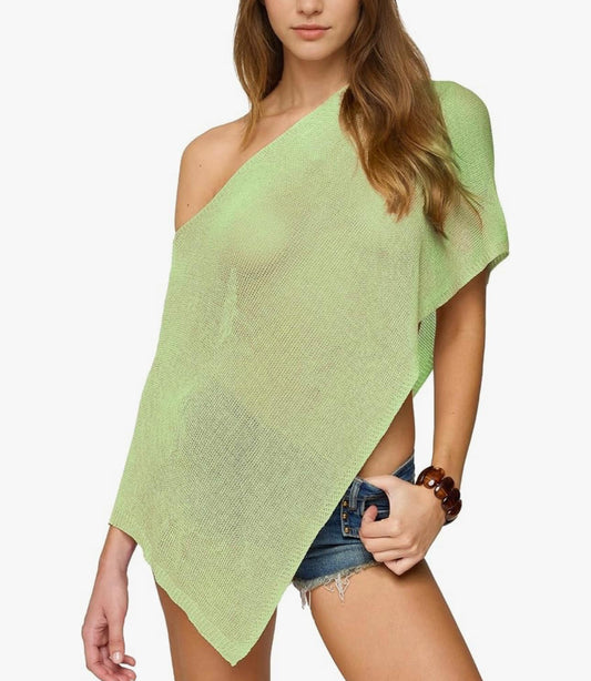 UCVOGUE cover-up one shoulder  knit asymmetric shrug pullover / sheer poncho Mesh blouse