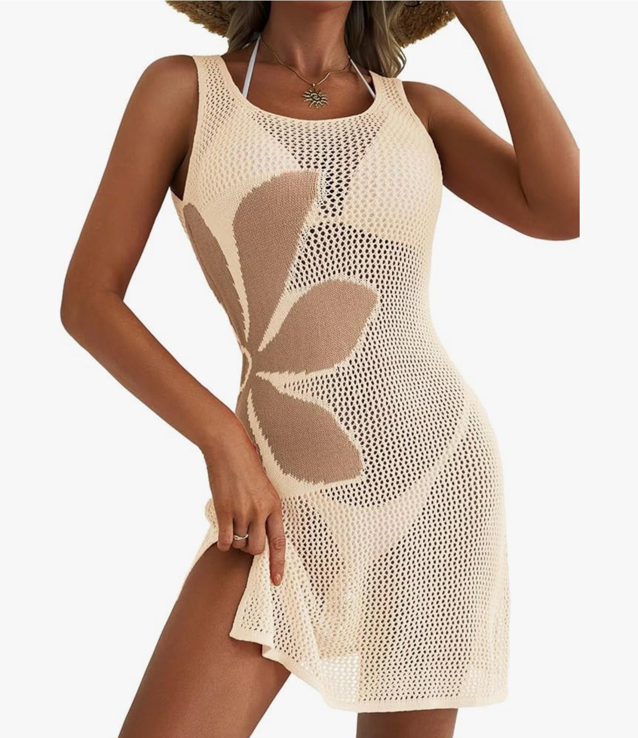 UCVOGUE hibiscus Flowers acrylic summer cover-up style
