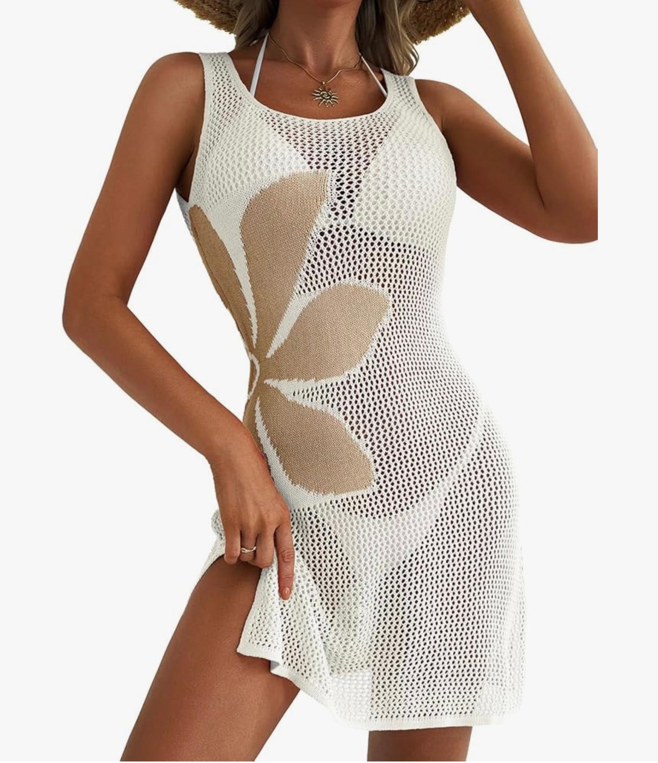 UCVOGUE hibiscus Flowers acrylic summer cover-up style