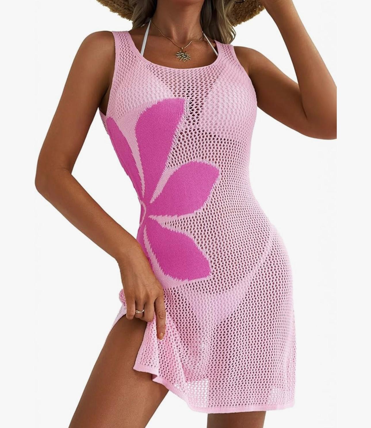 UCVOGUE hibiscus Flowers acrylic summer cover-up style