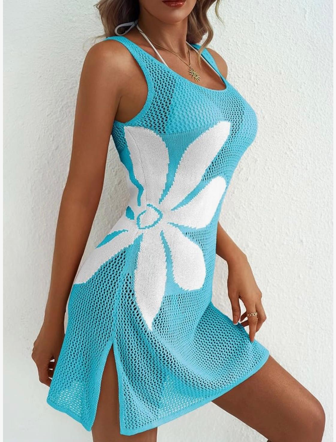 UCVOGUE hibiscus Flowers acrylic summer cover-up style