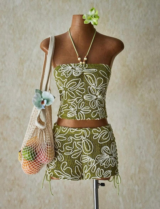 UCVOGUE embroidered matching vibes top & short pant outfit