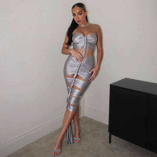 UCVOGUE Ripped Silver Maxi dress