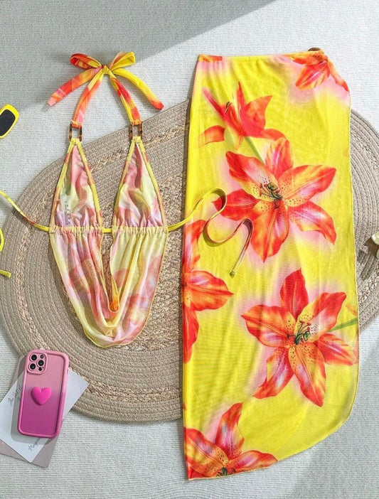 UCVOGUE summer sunshine matching vibes long skirt coverup bikini style & top