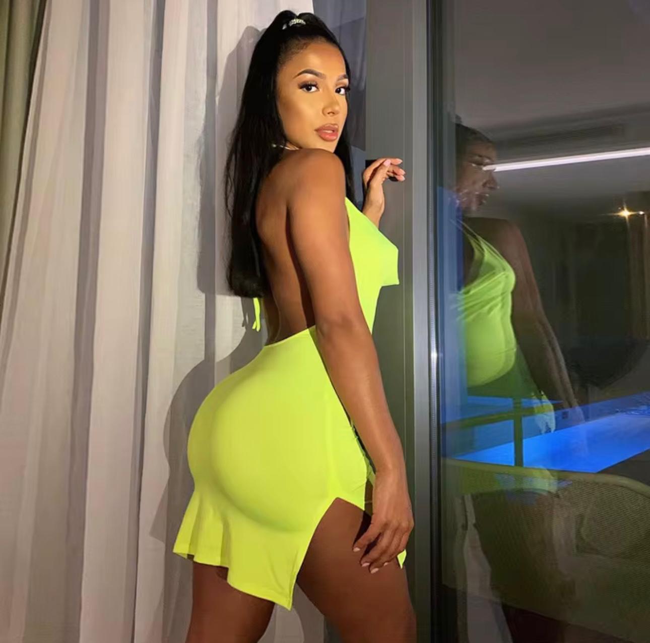UCVOGUE summer backless solid open back sexy dress