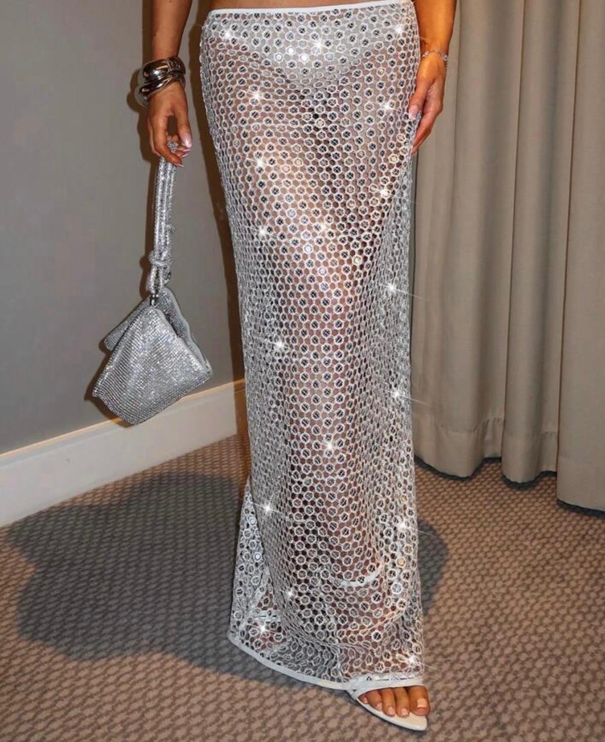 UCVOGUE silver Long skirt Matching Set