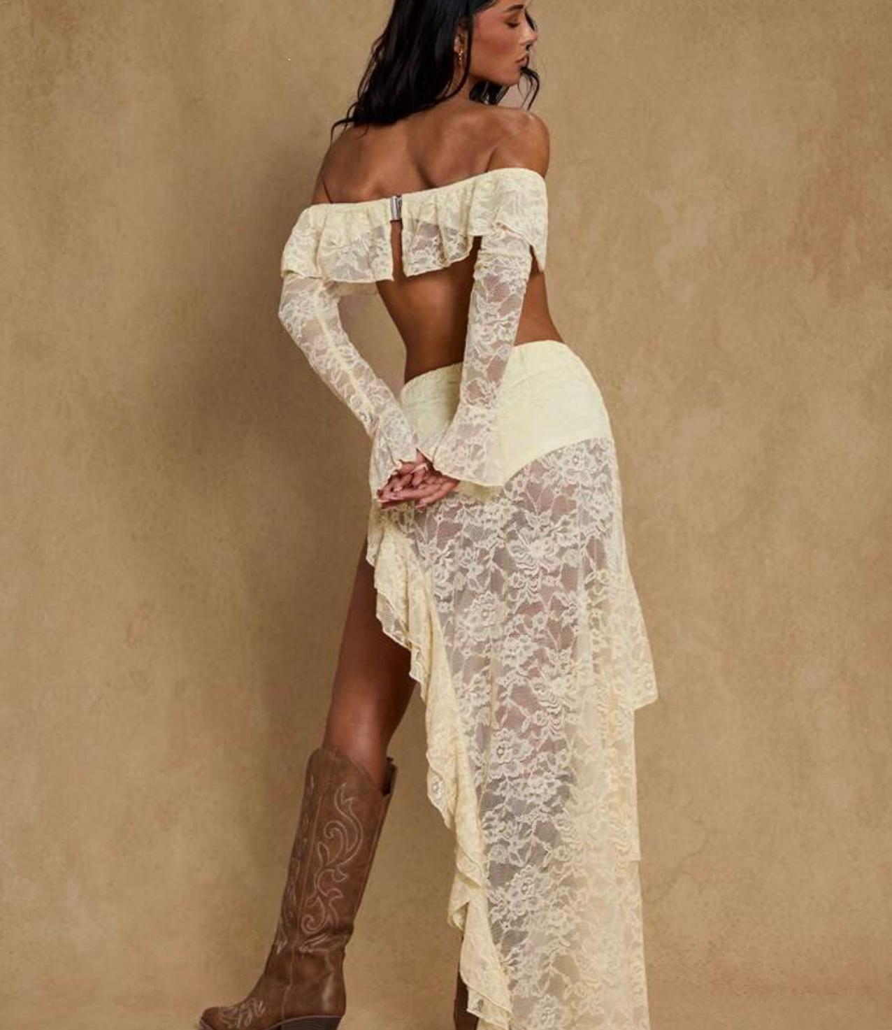 UCVOGUE 2 piece long skirt lace fashionable style set