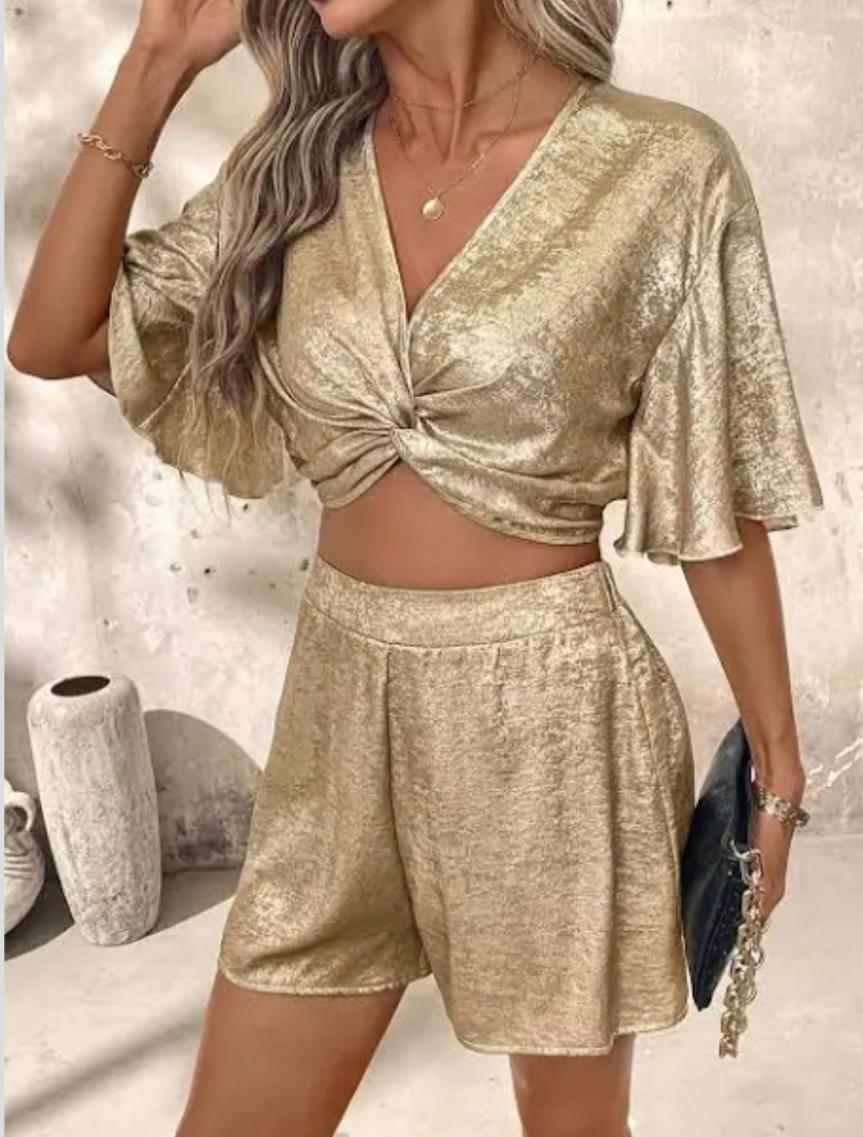UCVOGUE gold short summer 2 piece set