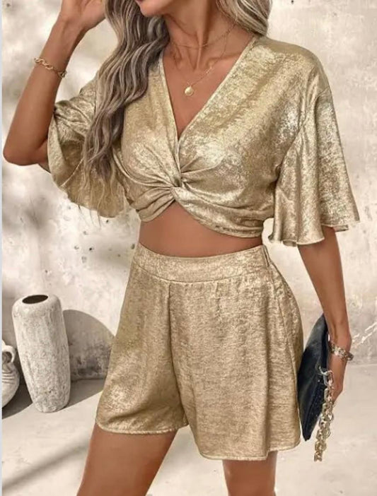 UCVOGUE gold short summer 2 piece set