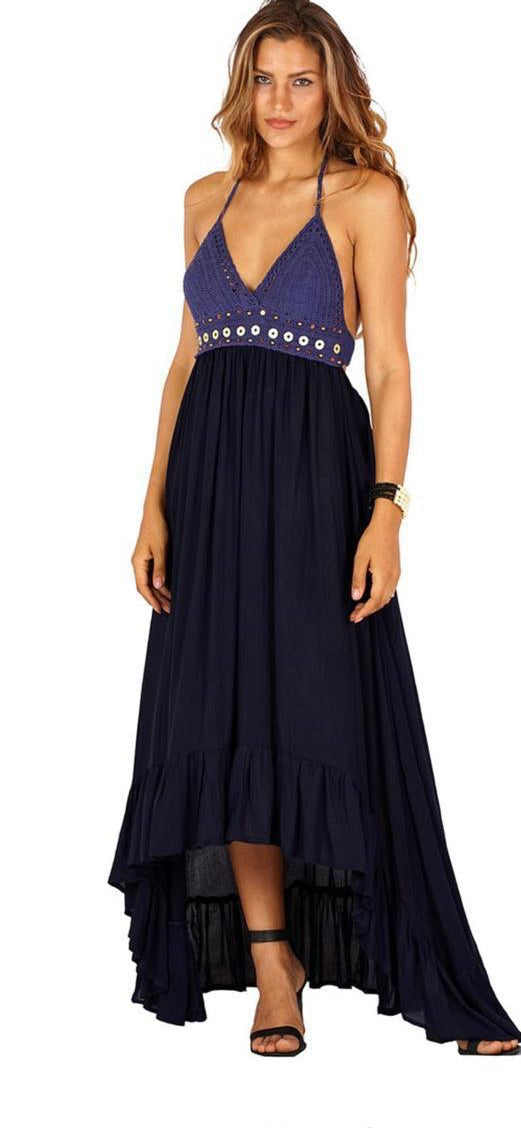 UCVOGUE Rsyon / crochet detail Maxi dress