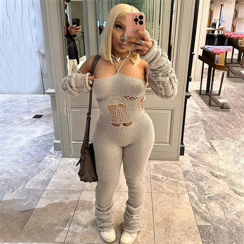 UCVOGUE sexy back knitting jumpsuit