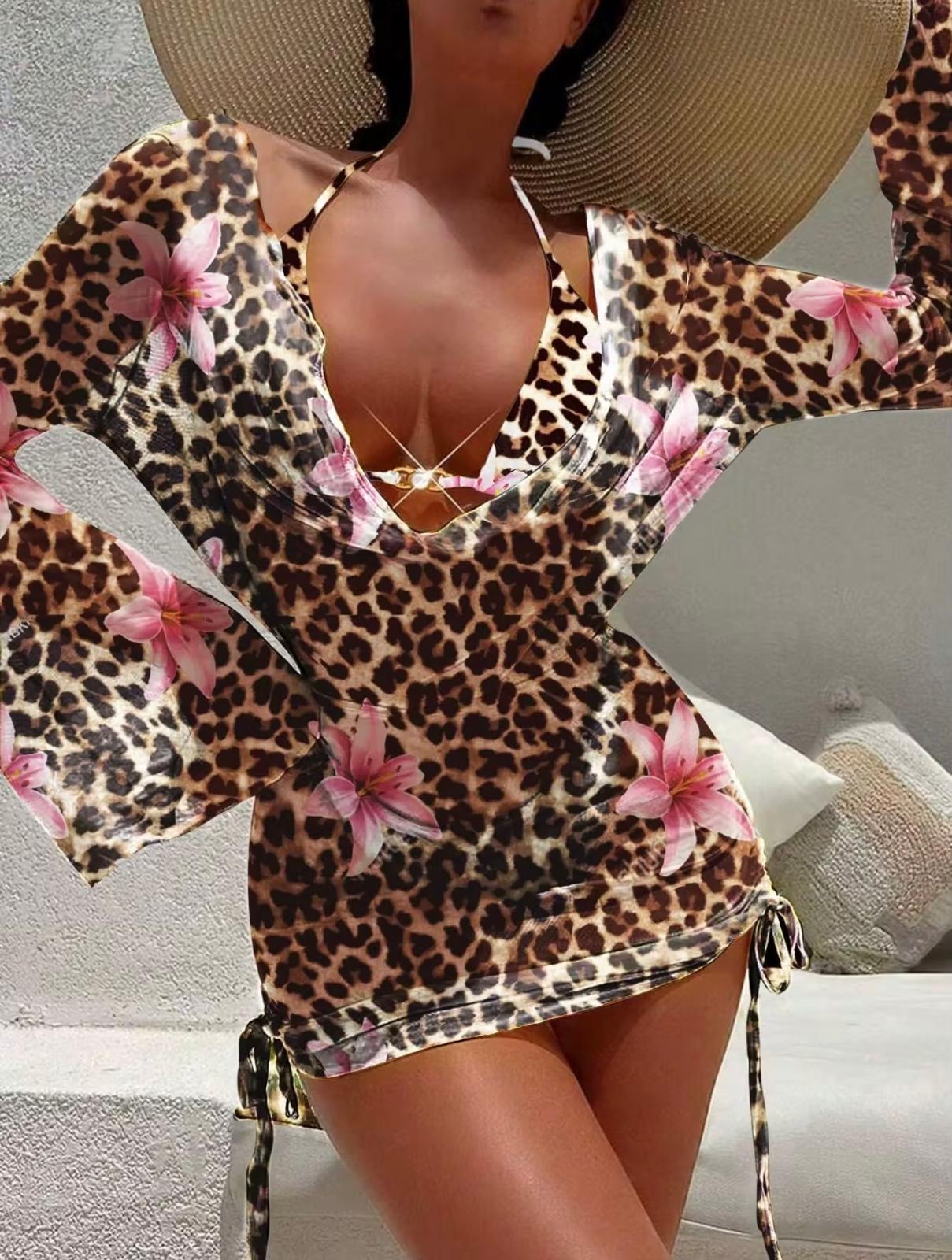 UCVOGUE long sleeve Hibiscus bikini cover- up