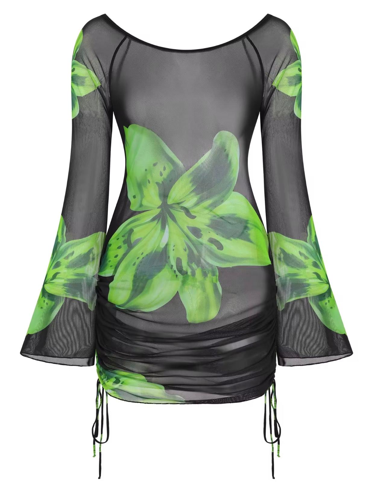 UCVOGUE hibiscus flowers mesh bikini coverup
