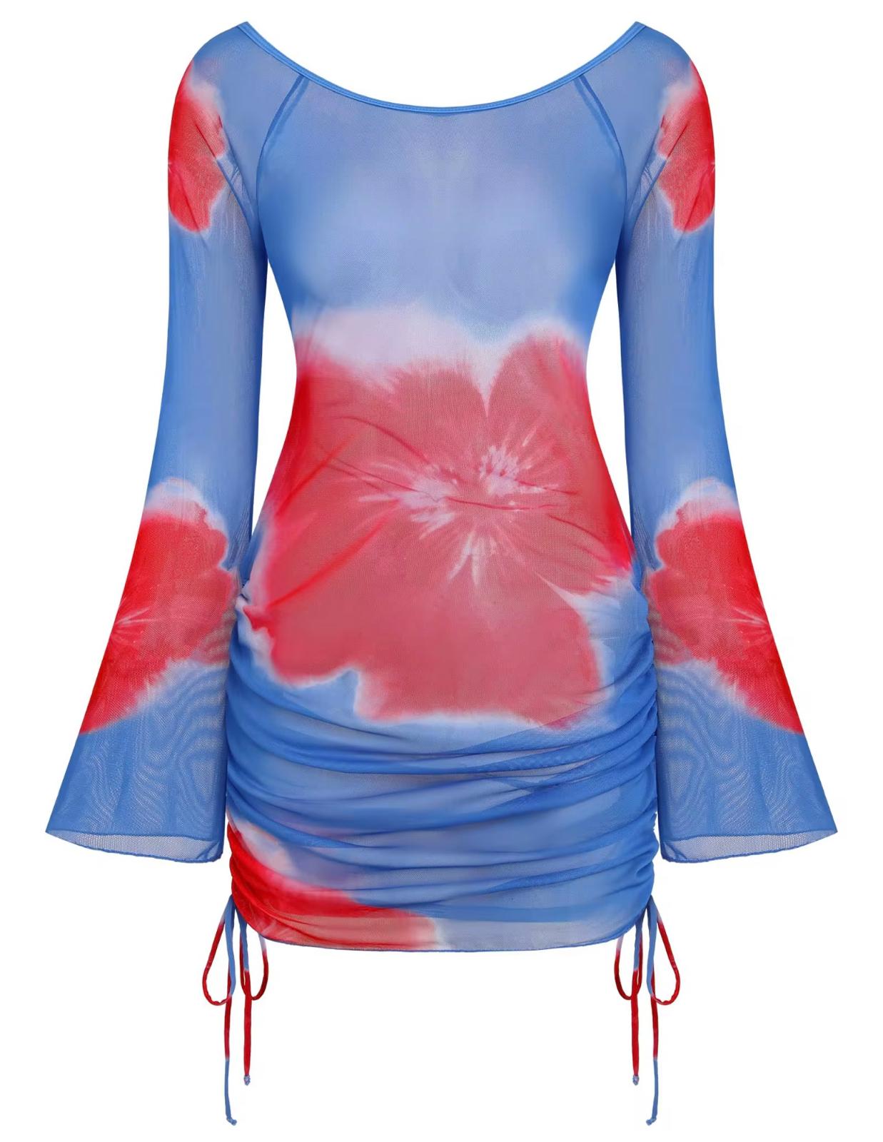 UCVOGUE hibiscus flowers mesh bikini coverup
