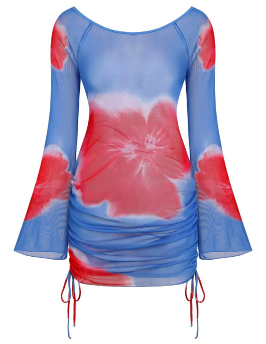 UCVOGUE hibiscus flowers mesh bikini coverup