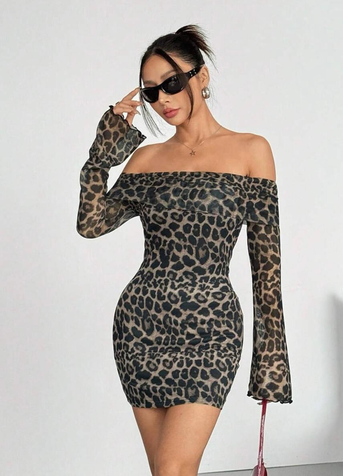 Ubud off the shoulder leopard dress