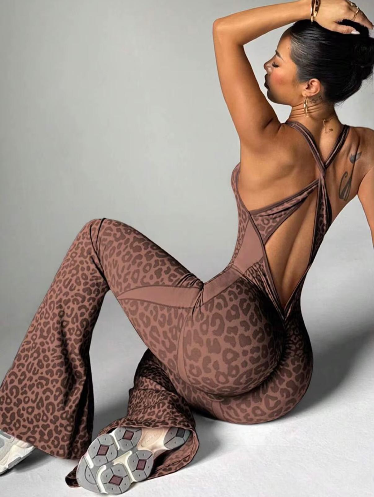 UCVOGUE Leopard print sport jumpsuit woman’s workout sportswear