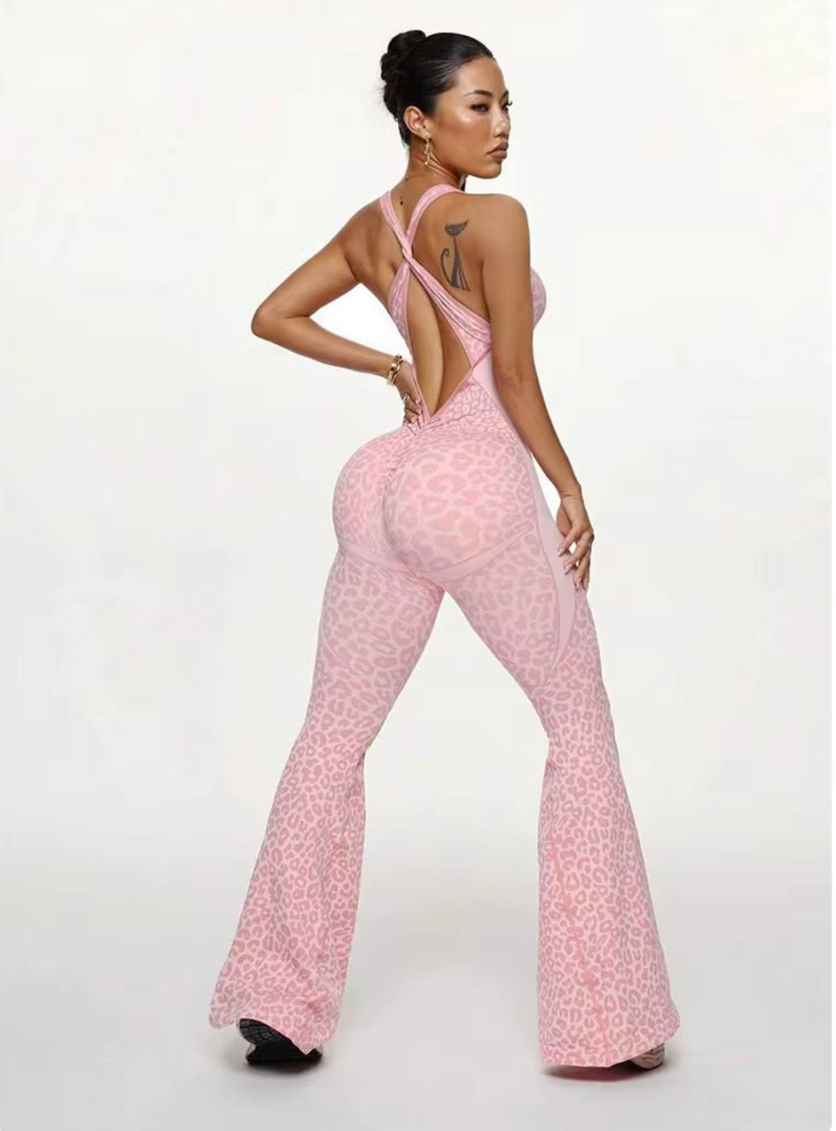 UCVOGUE Leopard print sport jumpsuit woman’s workout sportswear