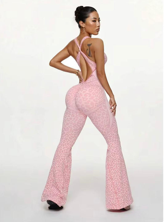 UCVOGUE Leopard print sport jumpsuit woman’s workout sportswear