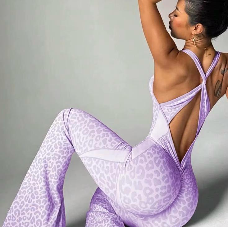 UCVOGUE Leopard print sport jumpsuit woman’s workout sportswear