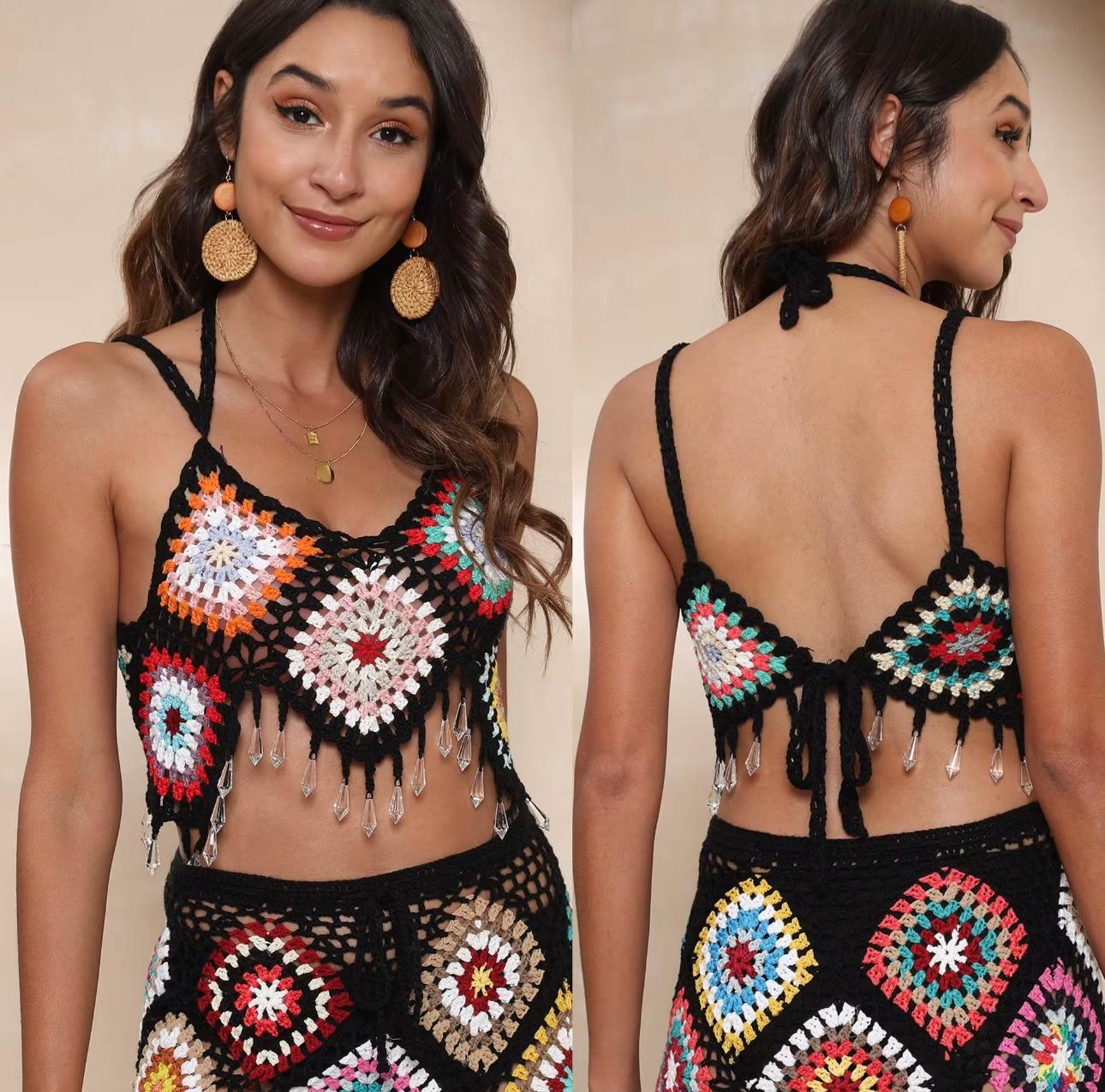 UCVOGUE crochet short skirt & top handmade set style