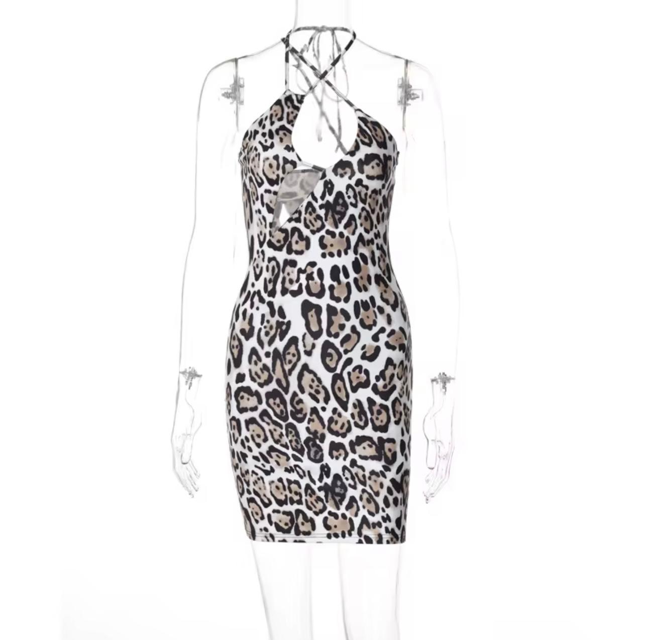 UCVOGUE leopard print body-con mini short dress