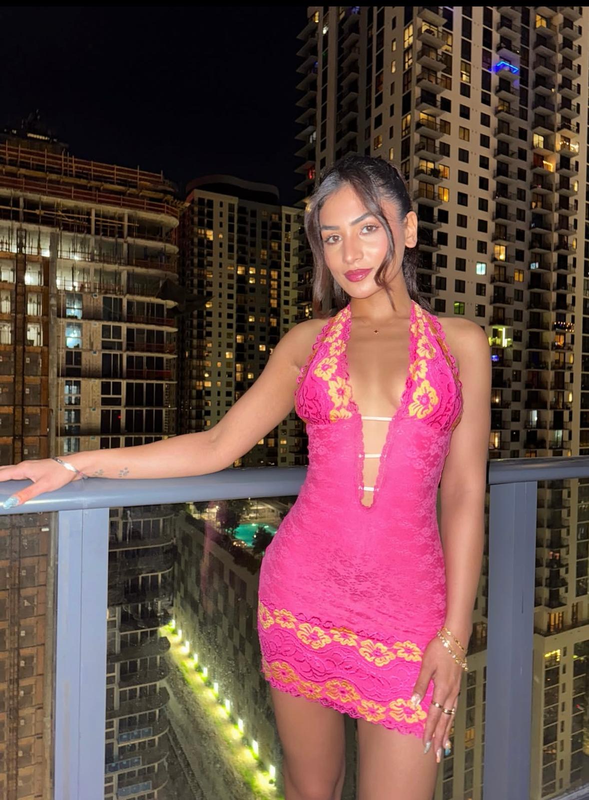 UCVOGUE embraced halter pink dress