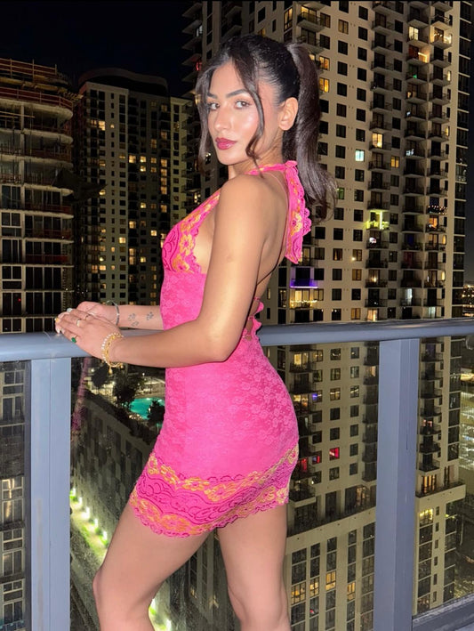 UCVOGUE embraced halter pink dress