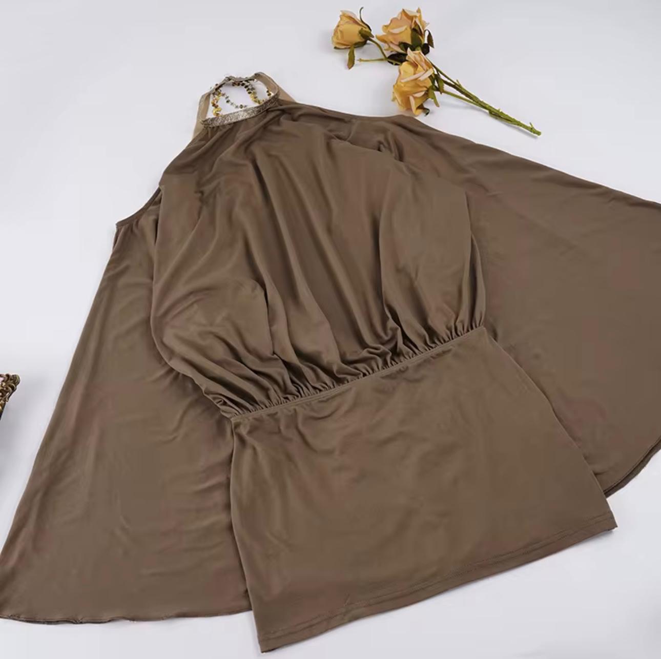 UCVOGUE chain strap backless natural club dress body-con mini batwing
