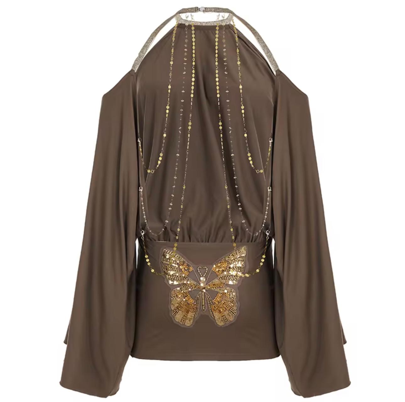 UCVOGUE chain strap backless natural club dress body-con mini batwing