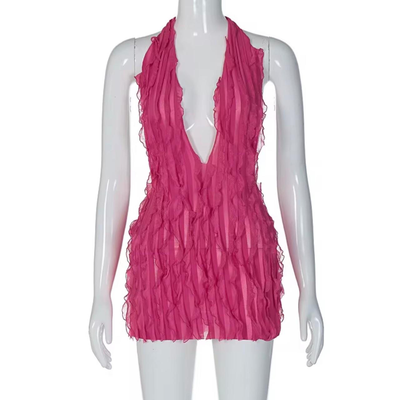 UCVOGUE Spring dress ripple v-neck sexy short dress