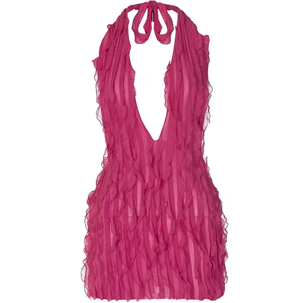 UCVOGUE Spring dress ripple v-neck sexy short dress