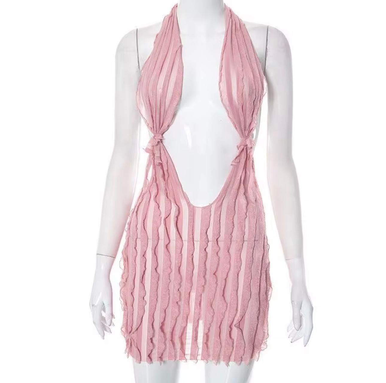 UCVOGUE Spring dress ripple v-neck sexy short dress