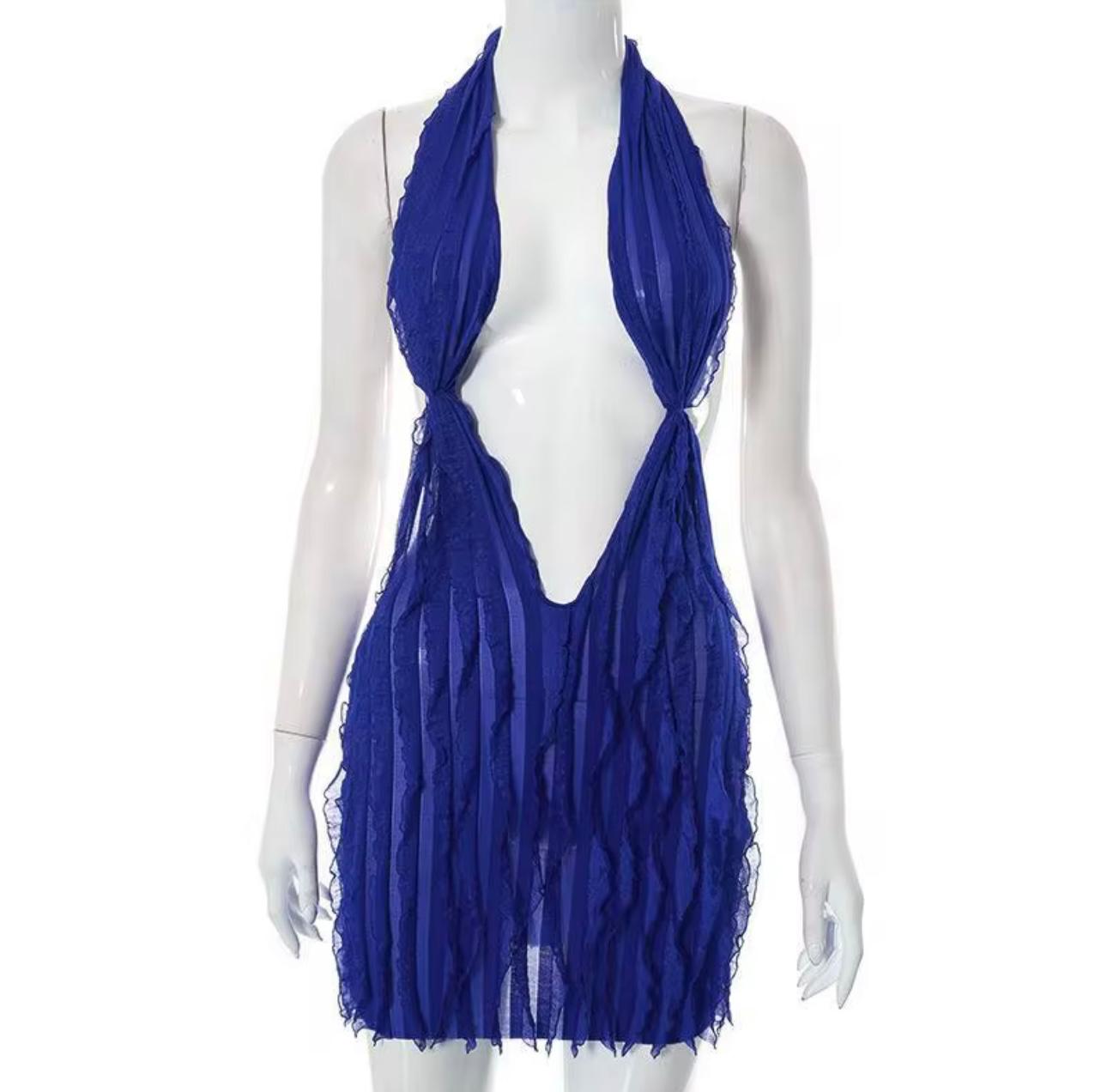 UCVOGUE Spring dress ripple v-neck sexy short dress
