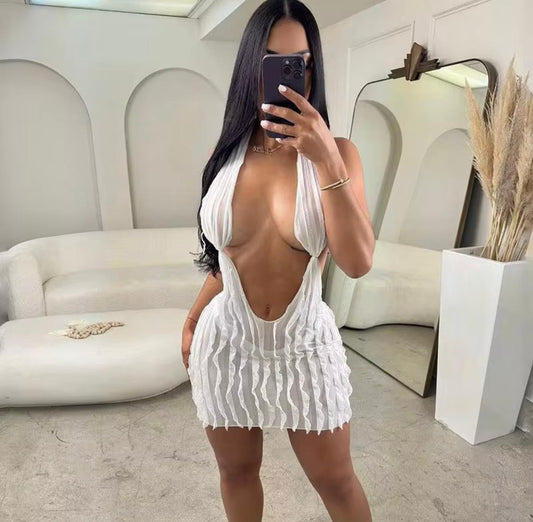 UCVOGUE Spring dress ripple v-neck sexy short dress
