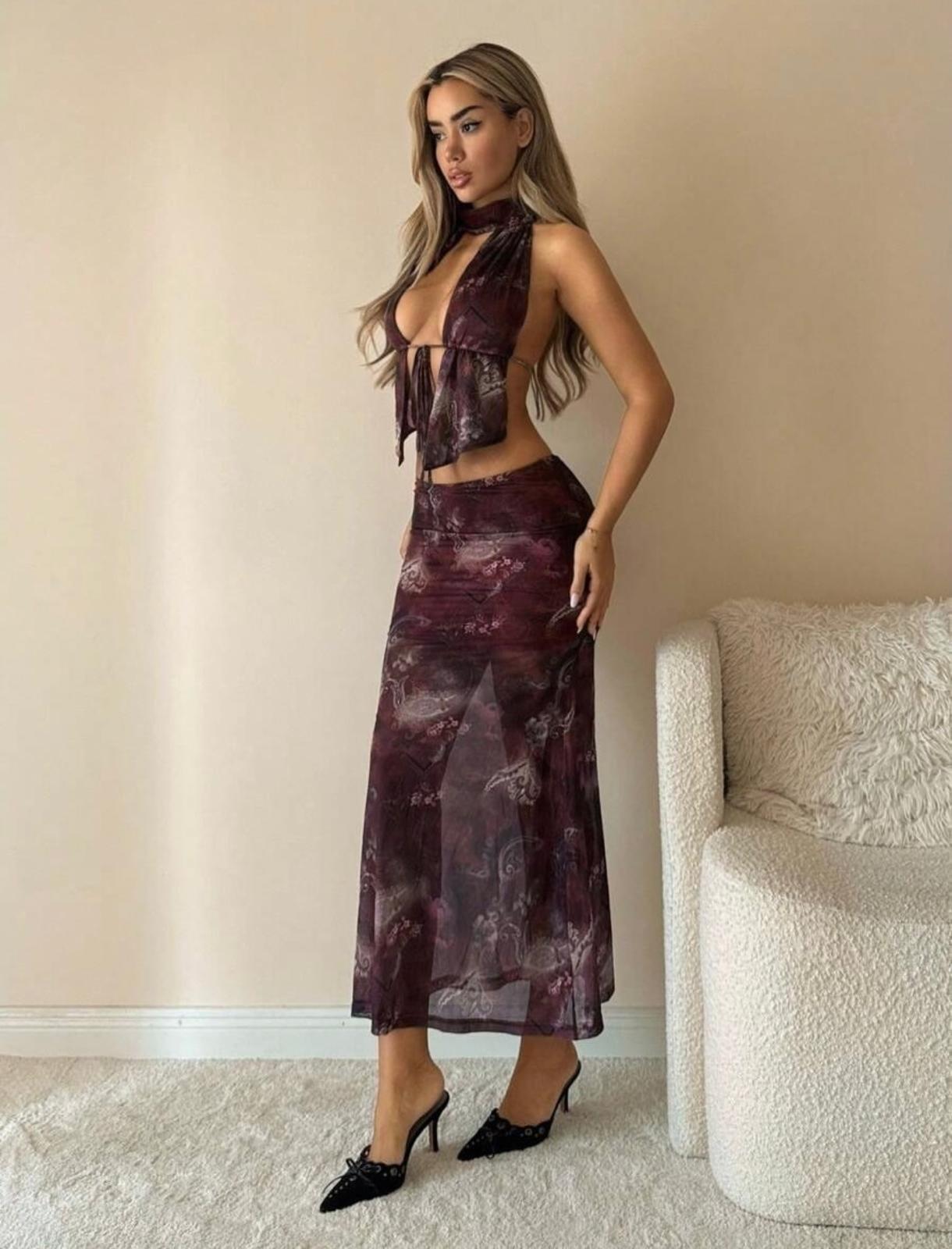 UCVOGUE sexy back matching long skirt and top