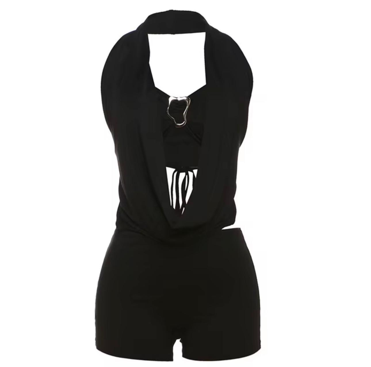 UCVOGUE summer sexy cloth stretch two piece short set with backless halter tube top