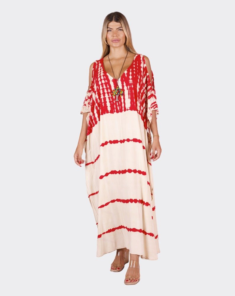 Creame & Red Sandy Boho Kaftan