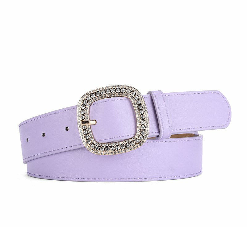 Square Buckle Rhinestone Inlaid Belt Elegant Decorative Belt