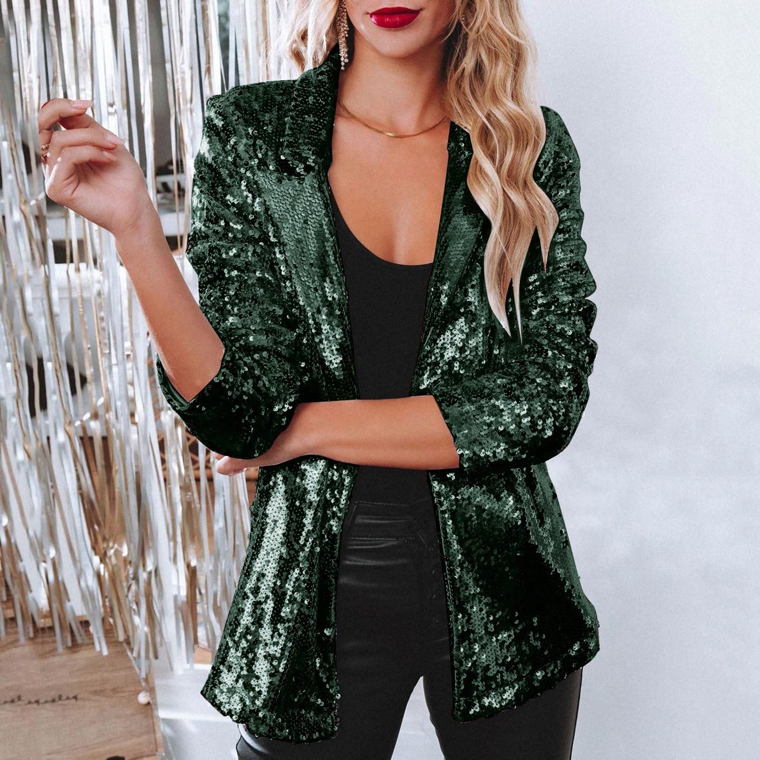 Long Sleeve Lapel Sequin Jacket