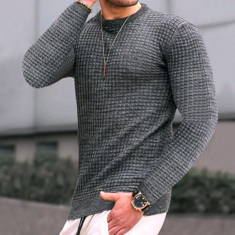 Small Checkered Men's Trend Round Neck Pullover Trend Of Loose Knitted Long Sleeved Sweater Shirt Men