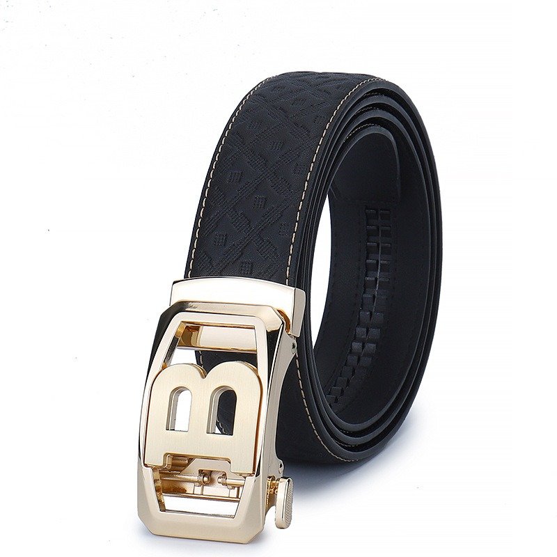 Leather Belt With Golden Automatic Buckle