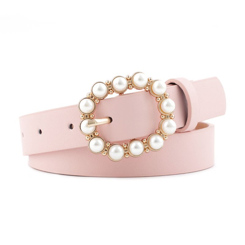 Leather Pearl Belt Ladies With Fashionable Japanese Word Buckle Belt