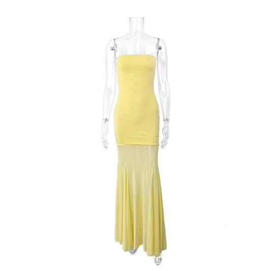 Light yellow mesh skirt with wrapped buttocks