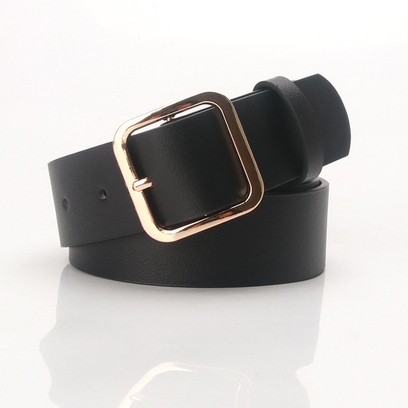 Elegant Belt With Golden Square Buckle