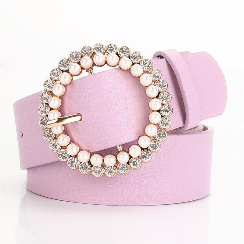 Elegant Belt With Round Pearl Buckle