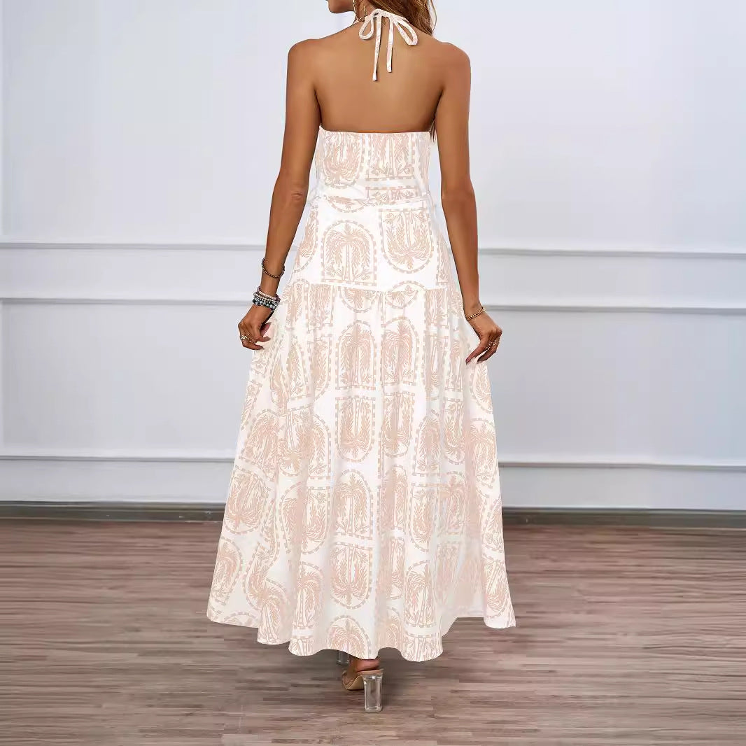 Summer neck print beach vacation dress