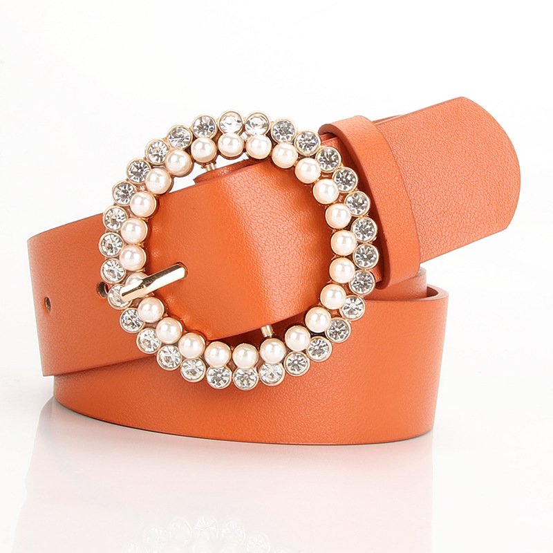 Elegant Belt With Round Pearl Buckle